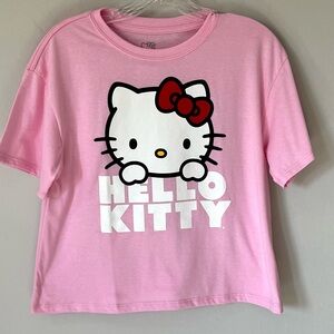 Hello Kitty Sanrio Medium Pink Graphic Hello Kitty Cropped Tee Shirt Size Medium